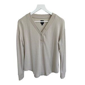 Gap Marled Henley V-Neck Top Oyster Beige